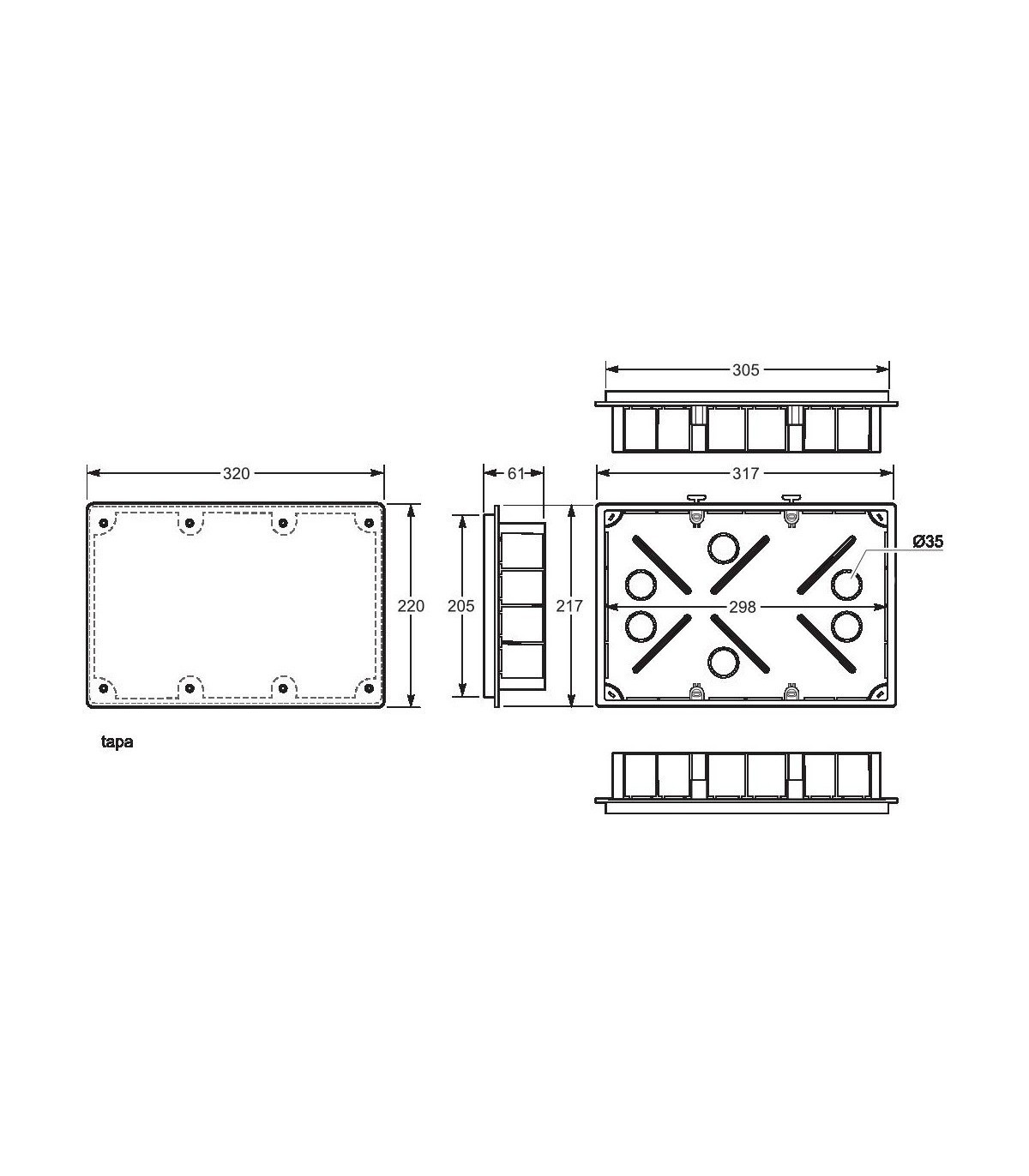 Caja Derivación Registro ICT RTR RTV-TLCA 200x300x60mm Tornillos