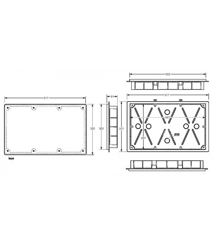 Caja Derivación Registro ICT RTR RTV-TLCA 300x500x60mm Tornillos