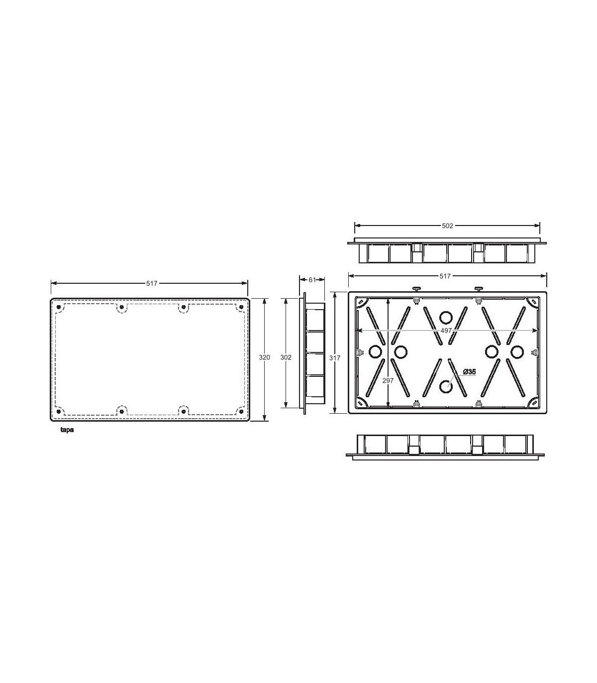 Caja Derivación Registro ICT RTR RTV-TLCA 300x500x60mm Tornillos