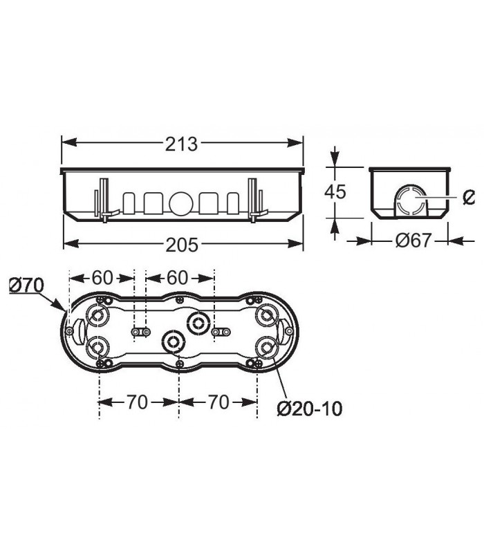 Caja mecanismo triple para pared hueca