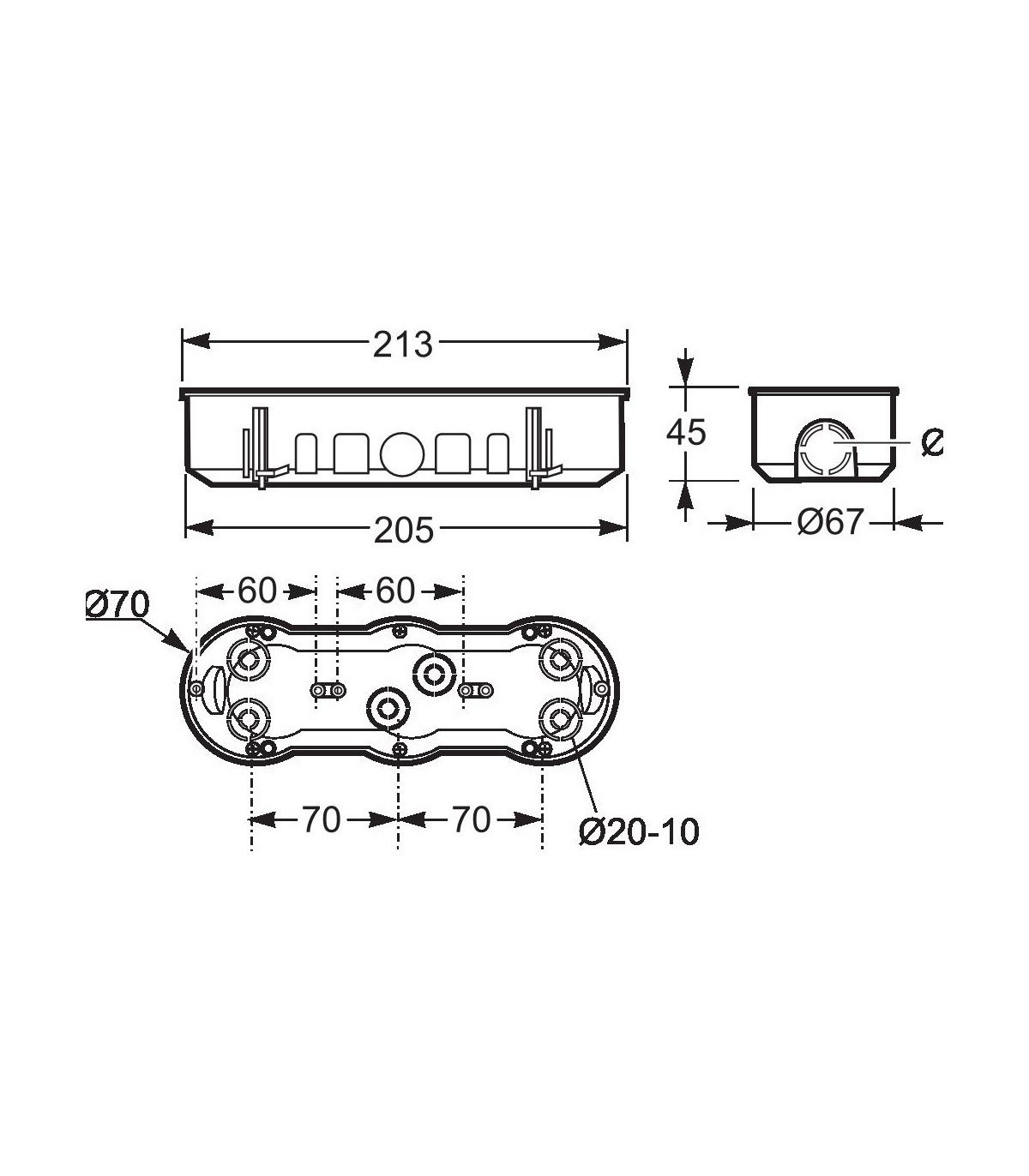 Caja mecanismo triple para pared hueca