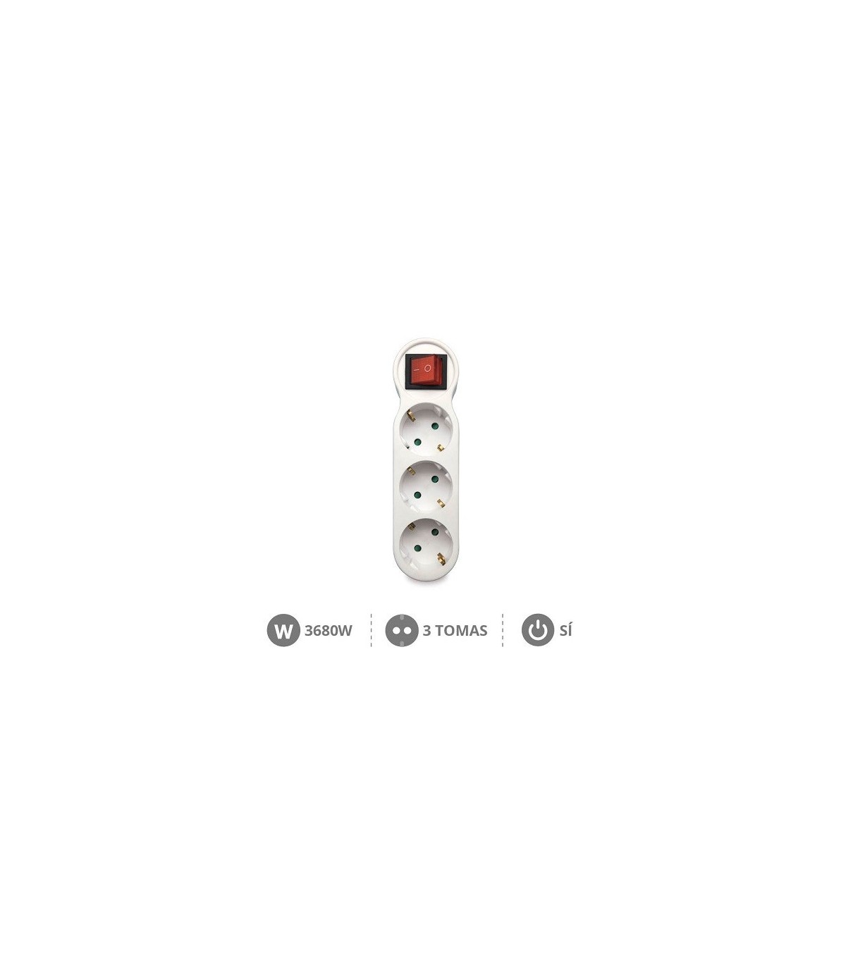 Adaptador triple salida sucko en línea con Interruptor 250V 16A