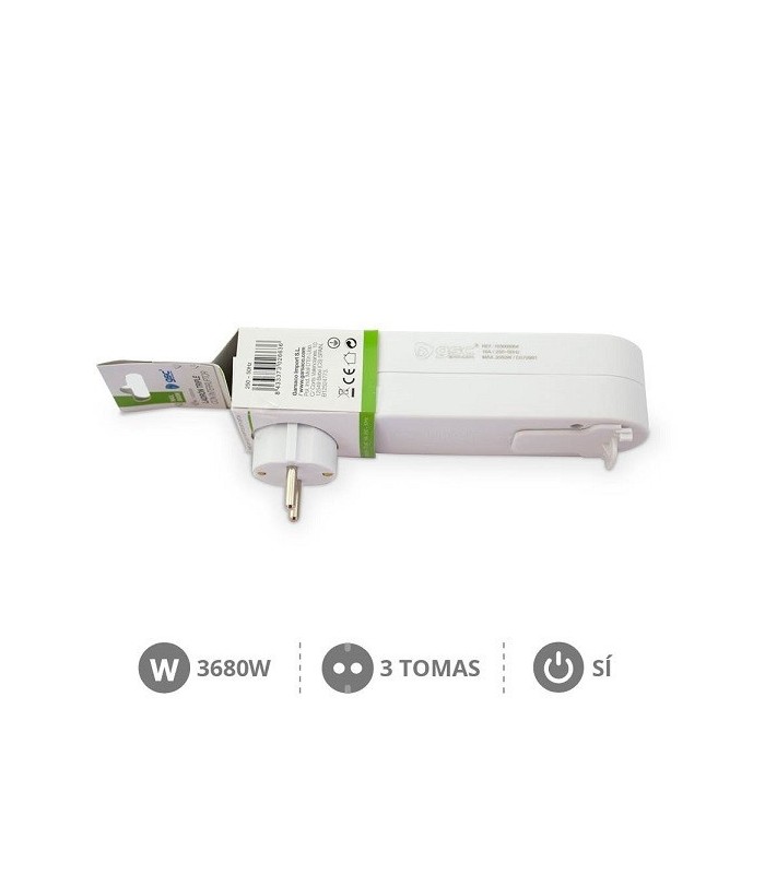 Adaptador triple salida sucko en línea con Interruptor 250V 16A