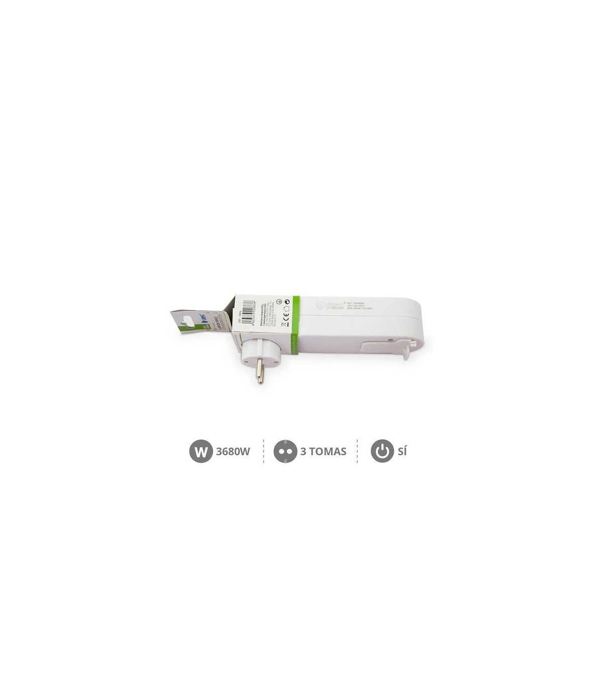 Adaptador triple salida sucko en línea con Interruptor 250V 16A