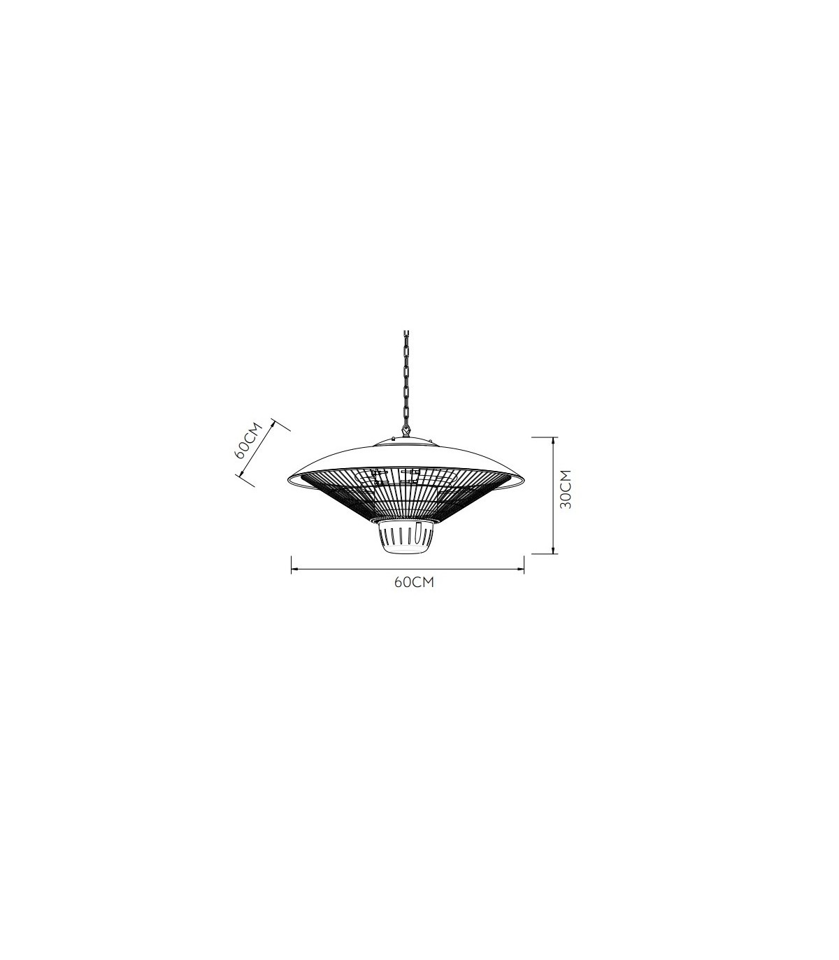 Estufa colgante de Exterior Halógena KOEL 2000W Plata