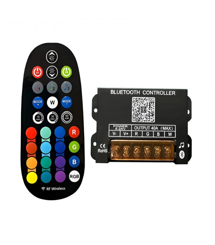 Controlador Musical Bluetooth App RF RGBW 5/24VDC Máx.40A