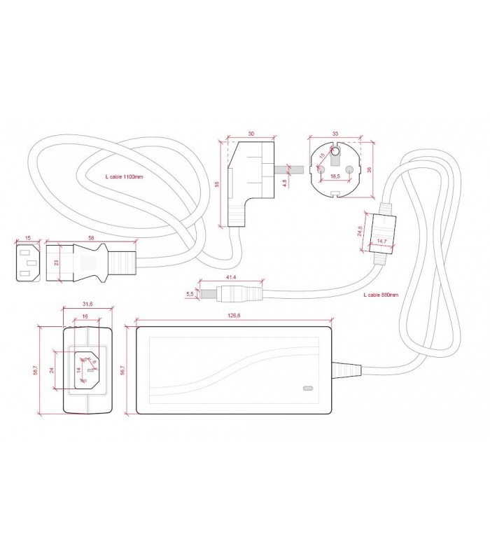 Fuente alimentación para tiras de LED 220V a 24V 48W 2A