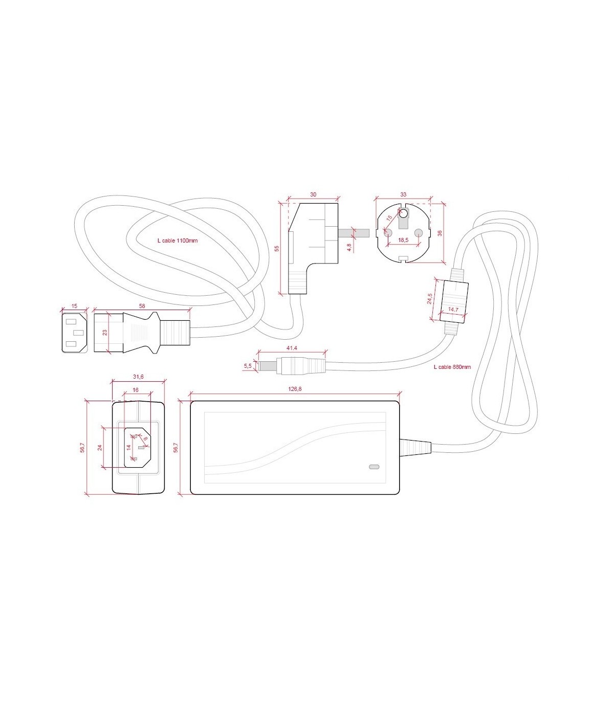 Fuente alimentación para tiras de LED 220V a 24V 48W 2A