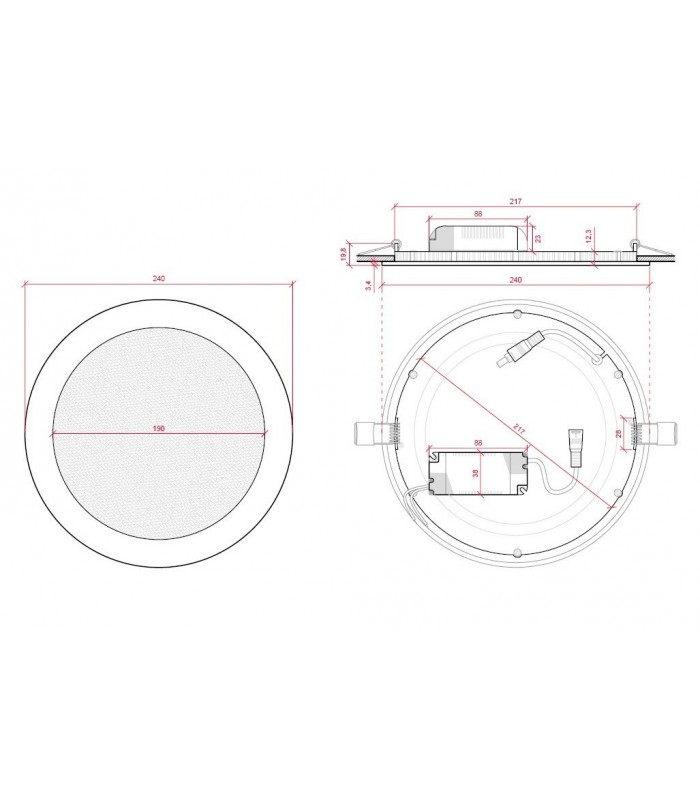 Downlight LED 240mm 20W 1.600Lm 120° IP40 Redondo Blanco