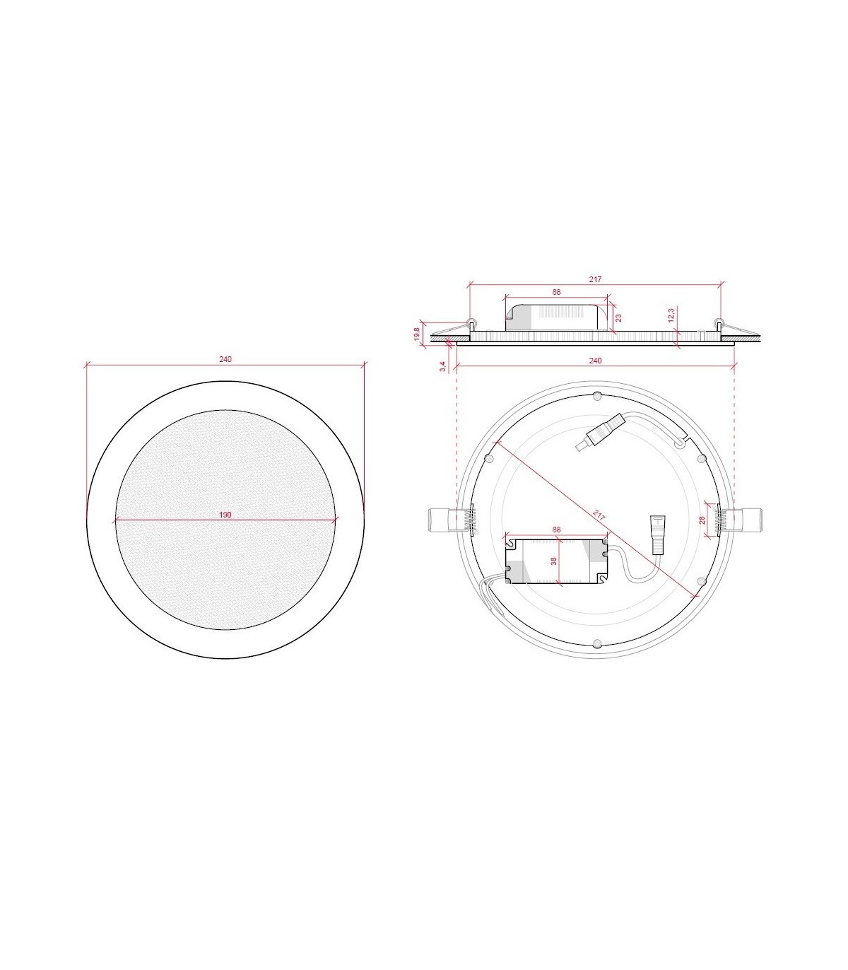 Downlight LED 240mm 20W 1.600Lm 120° IP40 Redondo Blanco