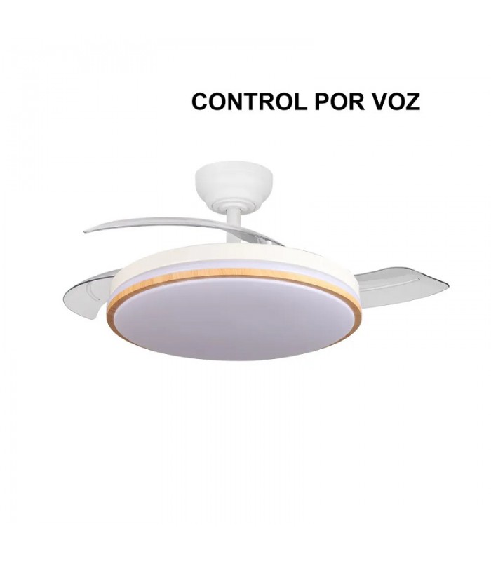 Ventilador de Techo PARLATORE Blanco/Haya DC 60W 6980Lm 3 Aspas CCT Control por Voz