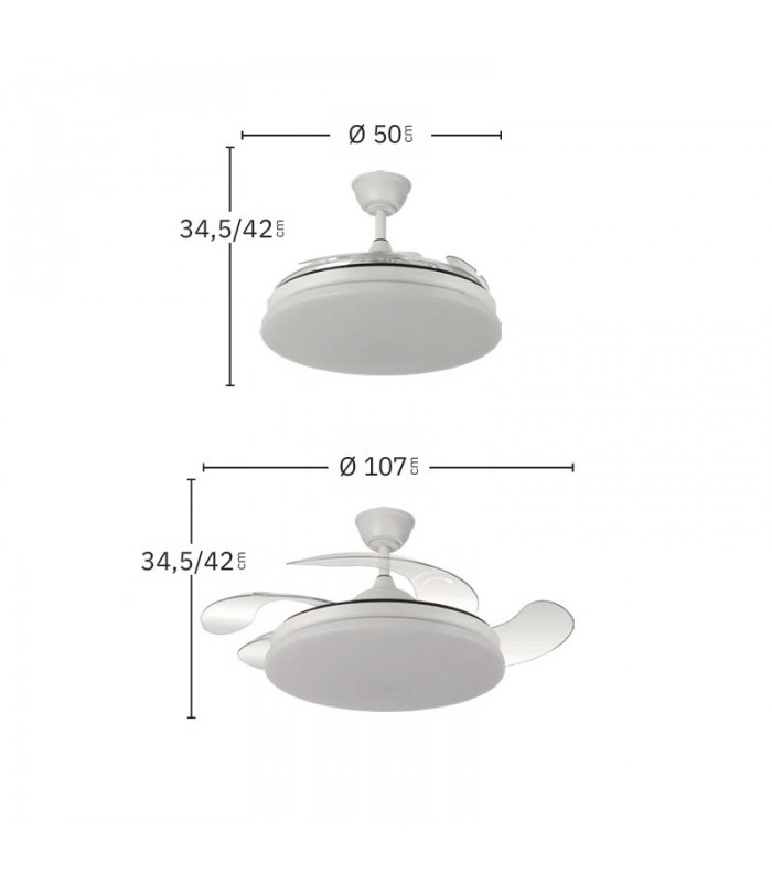 Ventilador de Techo TRIDENTE Blanco DC 59W 6980Lm 4 Aspas CCT