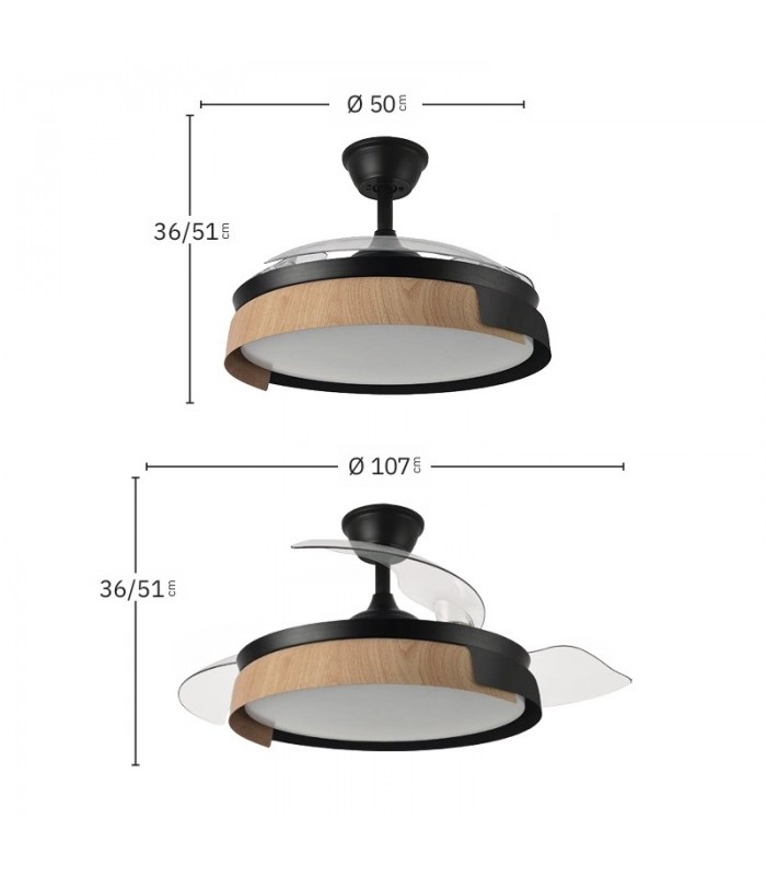Ventilador Provenza DC 72W 7200Lm 3 Aspas Blanco/Haya CCT