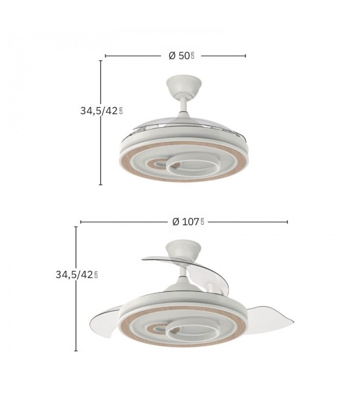 Ventilador de Techo SULTAN APP Negro/Haya DC 68W 4960Lm 3 Aspas CCT