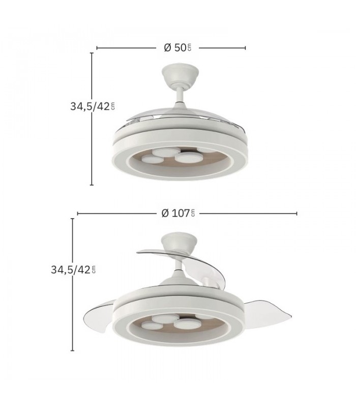 Ventilador de Techo CUPIDO APP Blanco/Haya DC 55W 4960Lm 3 Aspas CCT