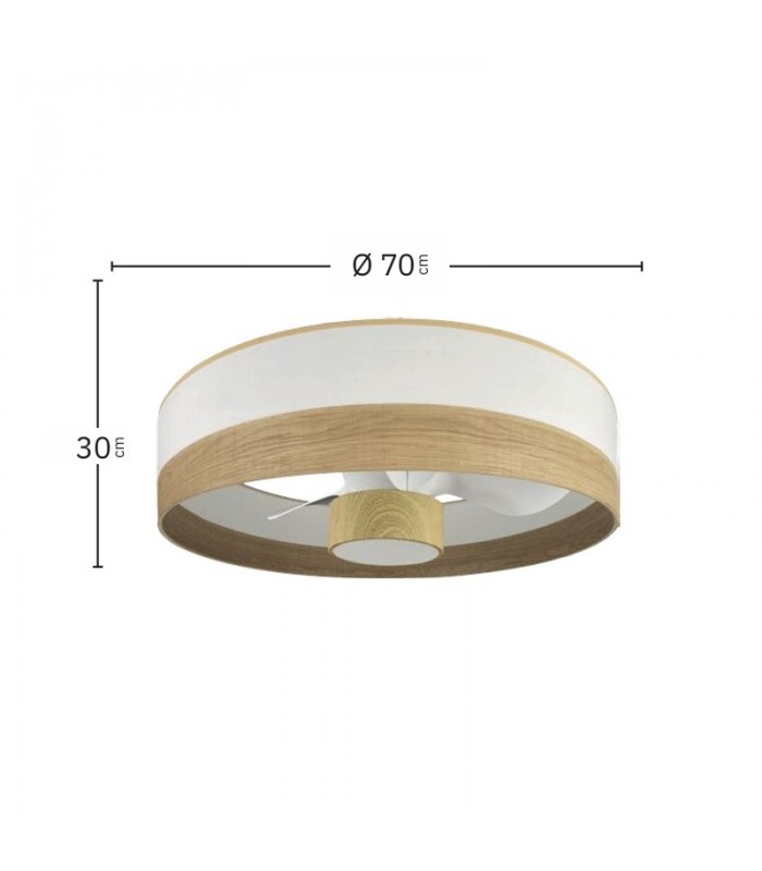 Ventilador Olga 70D Madera Clara-Blanco/Haya DC 24W 2390Lm 3 Aspas CCT