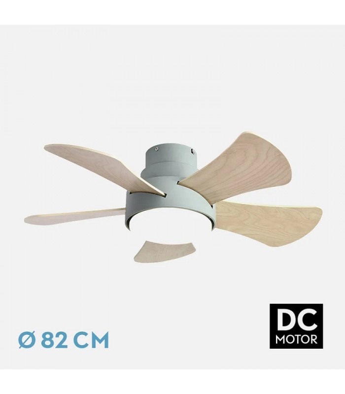 Ventilador Gregario DC Verde 25W 2495Lm 5 Aspas Blanco/Haya CCT