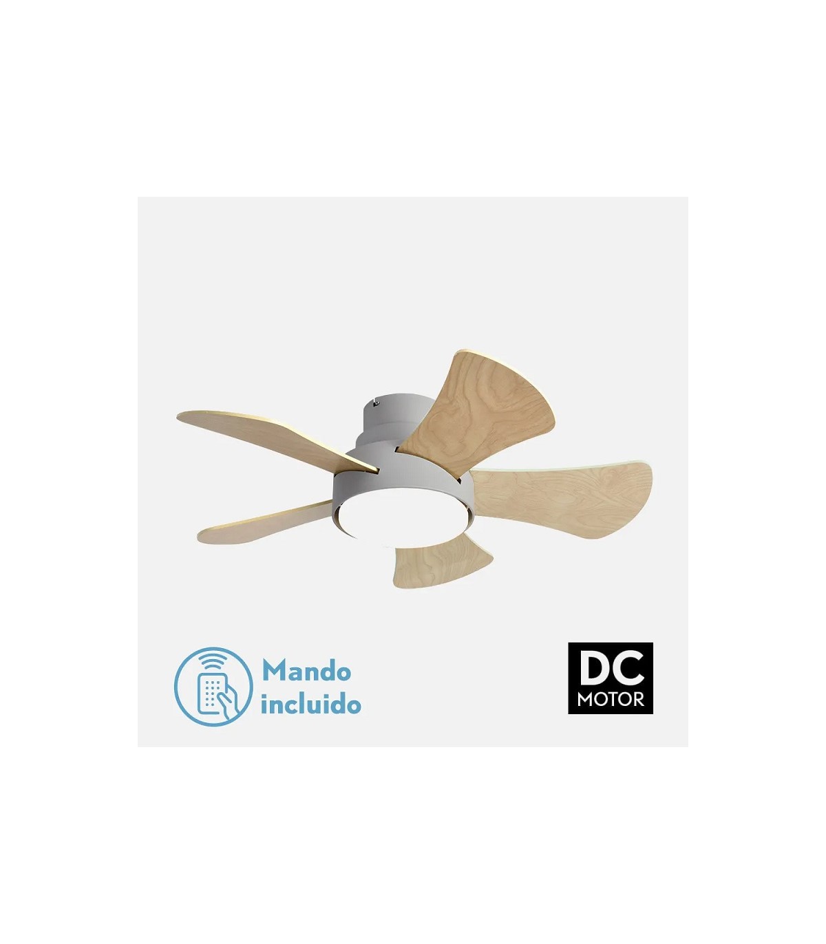 Ventilador Gregario DC Gris 25W 2495Lm 5 Aspas Blanco/Haya CCT