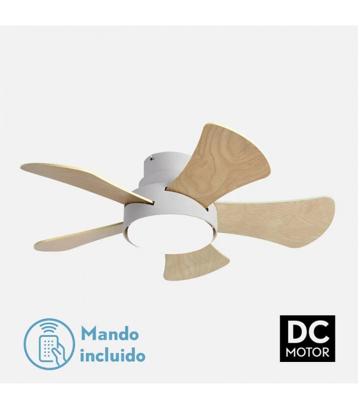 Ventilador Gregario DC Blanco 25W 2495Lm 5 Aspas Blanco/Haya CCT