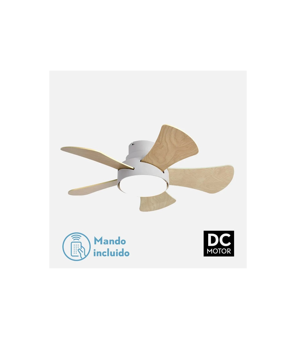 Ventilador Gregario DC Blanco 25W 2495Lm 5 Aspas Blanco/Haya CCT