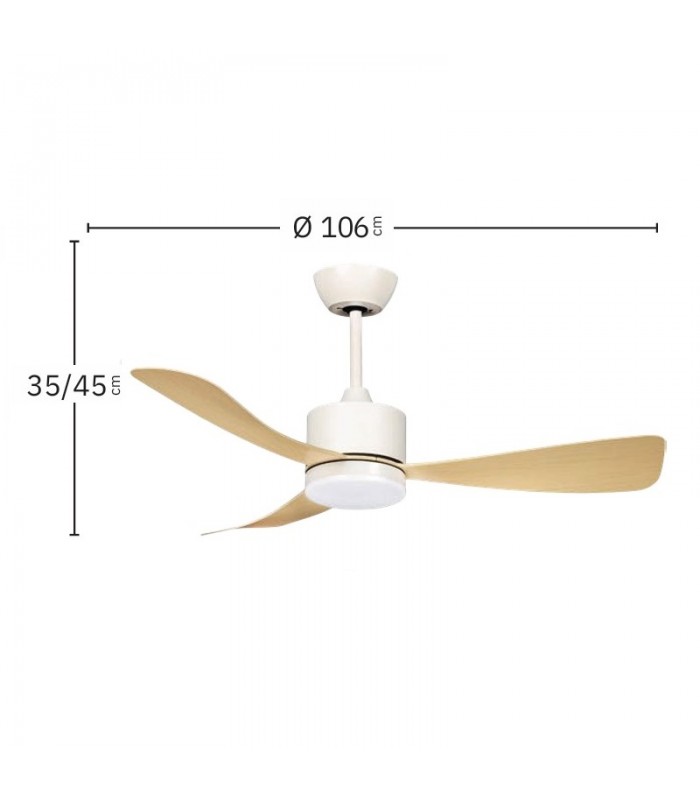 Ventilador de Techo YESTE Blanco DC 18W 2250Lm 3 Aspas Haya CCT