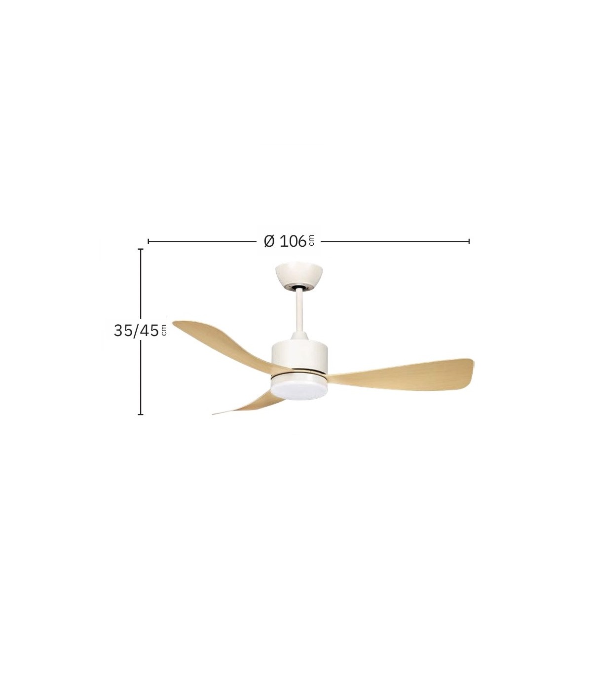 Ventilador de Techo YESTE Blanco DC 18W 2250Lm 3 Aspas Haya CCT