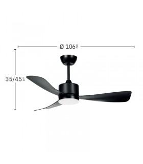 Ventilador de Techo YESTE Negro DC 18W 2250Lm 3 Aspas Negro CCT