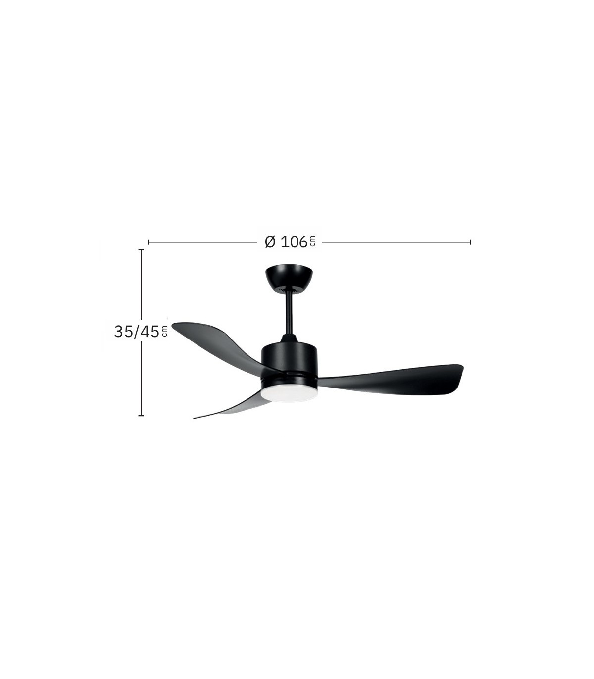 Ventilador de Techo YESTE Negro DC 18W 2250Lm 3 Aspas Negro CCT