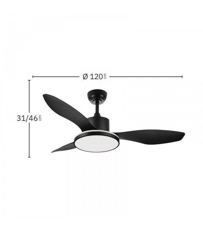 Ventilador de Techo MANDALA Negro DC 48+7W 4080Lm 3 Aspas Negro CCT+RGB