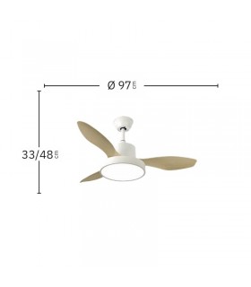 Ventilador Led Hayate XS DC 24W 2650Lm 3 Aspas Blanco/Haya CCT