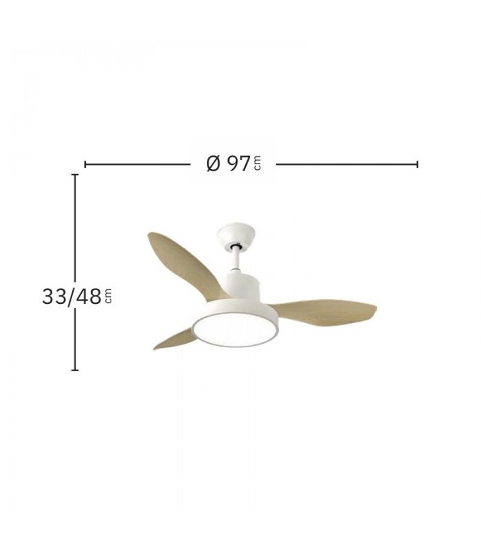 Ventilador Led Hayate XS DC 24W 2650Lm 3 Aspas Blanco/Haya CCT