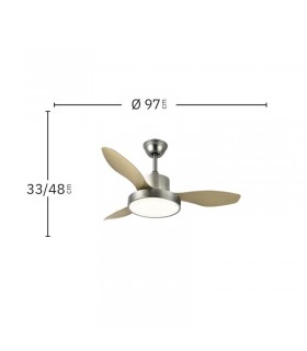 Ventilador Led Hayate XS DC 24W 2650Lm 3 Aspas Níquel/Haya CCT
