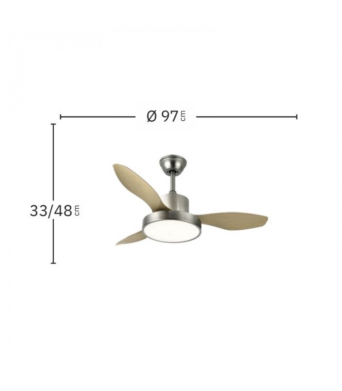 Ventilador Led Hayate XS DC 24W 2650Lm 3 Aspas Níquel/Haya CCT