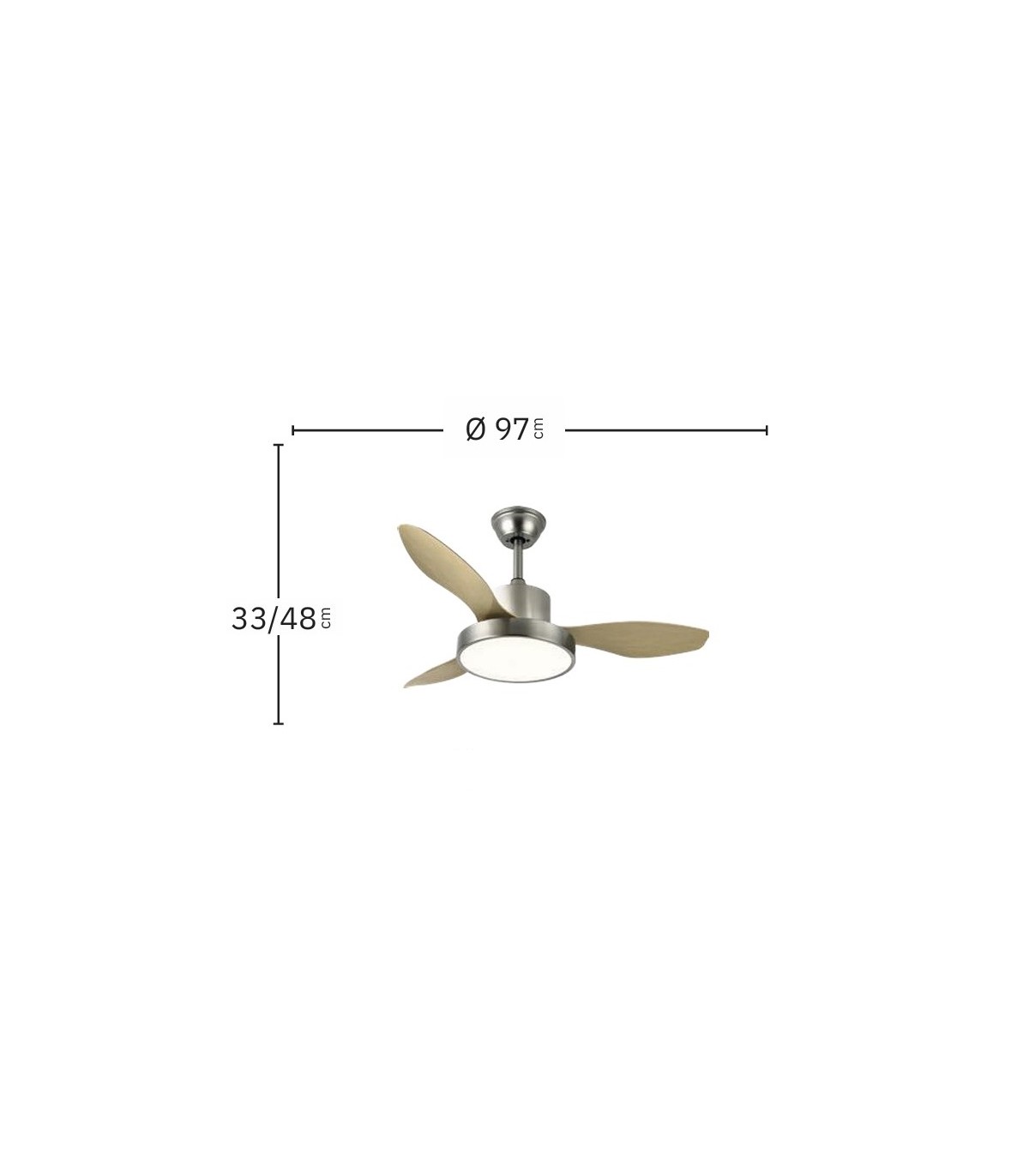 Ventilador Led Hayate XS DC 24W 2650Lm 3 Aspas Níquel/Haya CCT