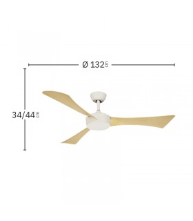 Ventilador de Techo TORMOS Blanco DC 18W 2250Lm 3 Aspas Haya CCT