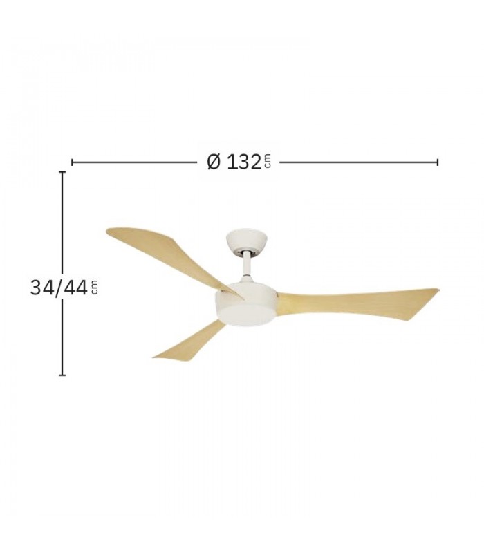 Ventilador de Techo TORMOS Blanco DC 18W 2250Lm 3 Aspas Haya CCT