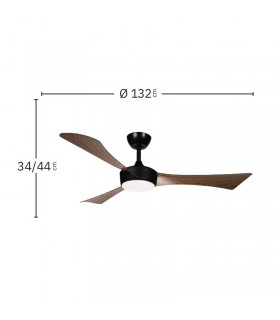 Ventilador de Techo TORMOS Negro DC 18W 2250Lm 3 Aspas Roble CCT