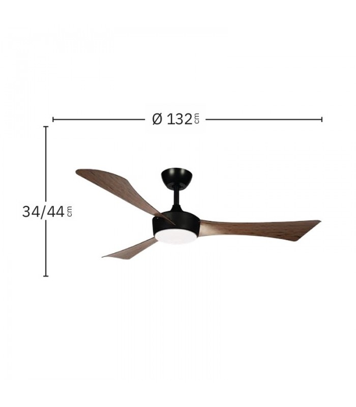 Ventilador de Techo TORMOS Negro DC 18W 2250Lm 3 Aspas Roble CCT