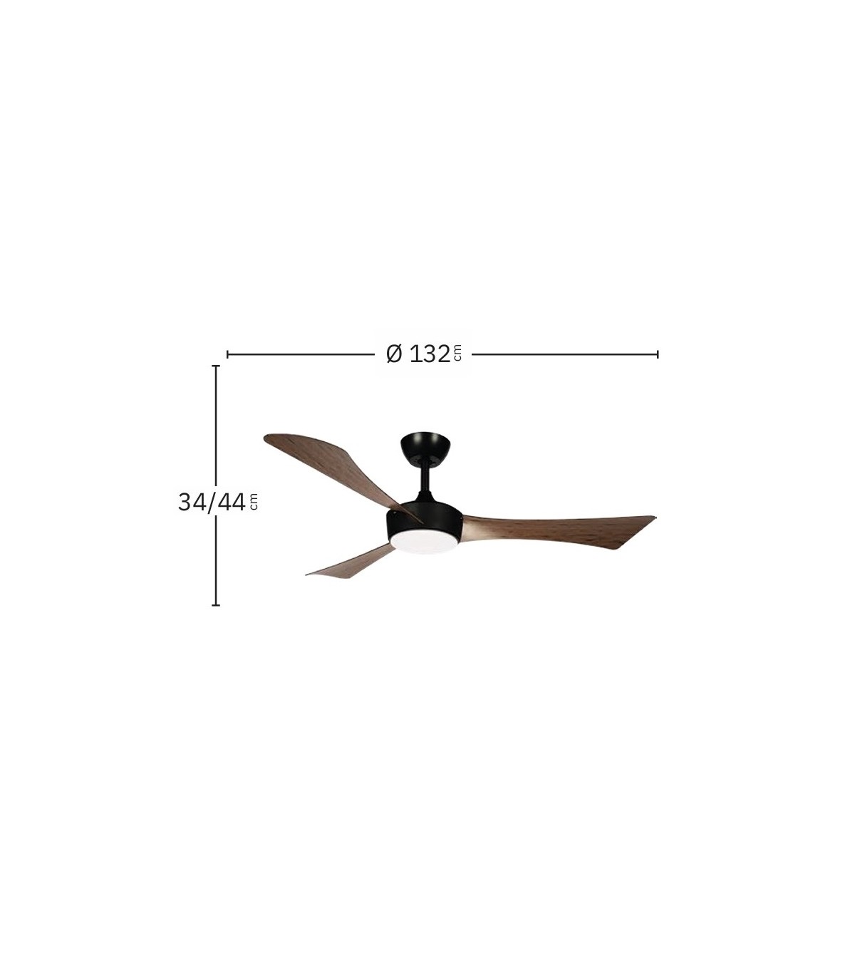 Ventilador de Techo TORMOS Negro DC 18W 2250Lm 3 Aspas Roble CCT