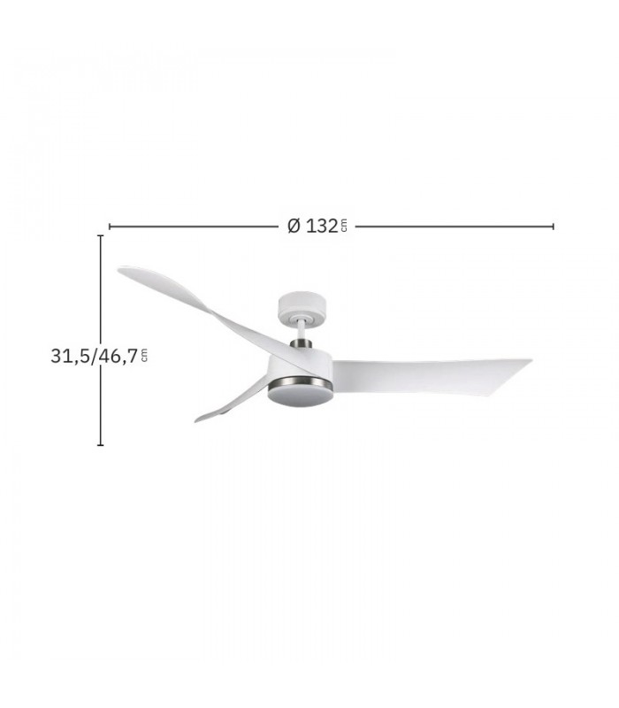 Ventilador de Techo TEMPEL DC Blanco/Níquel 26W 2950Lm 3 Aspas CCT