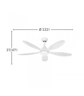 Ventilador de Techo TOBARRA Blanco DC 18W 2250Lm 5 Aspas Blanco CCT