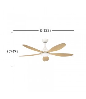 Ventilador de Techo TOBARRA Blanco DC 18W 2250Lm 5 Aspas Haya CCT