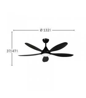 Ventilador de Techo TOBARRA Negro DC 18W 2250Lm 5 Aspas Negro CCT