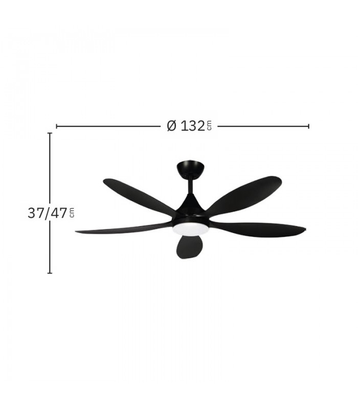 Ventilador de Techo TOBARRA Negro DC 18W 2250Lm 5 Aspas Negro CCT