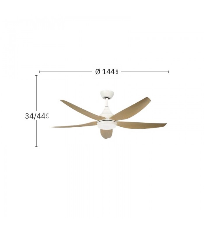 Ventilador de Techo ELDA Blanco DC 18W 2250Lm 5 Aspas Haya CCT