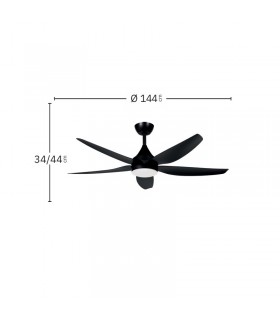 Ventilador de Techo ELDA Negro DC 18W 2250Lm 5 Aspas Negro CCT
