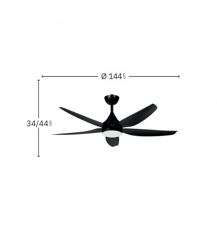 Ventilador de Techo ELDA Negro DC 18W 2250Lm 5 Aspas Negro CCT