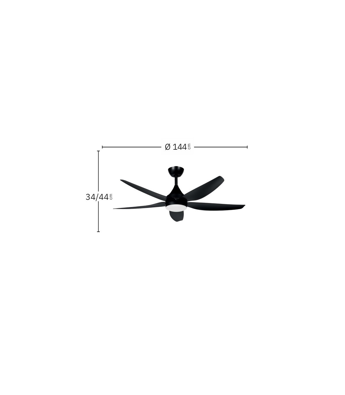 Ventilador de Techo ELDA Negro DC 18W 2250Lm 5 Aspas Negro CCT