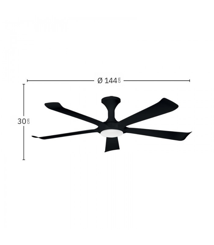 Ventilador de Techo VINAROS Negro DC 18W 2250Lm 5 Aspas Negro CCT