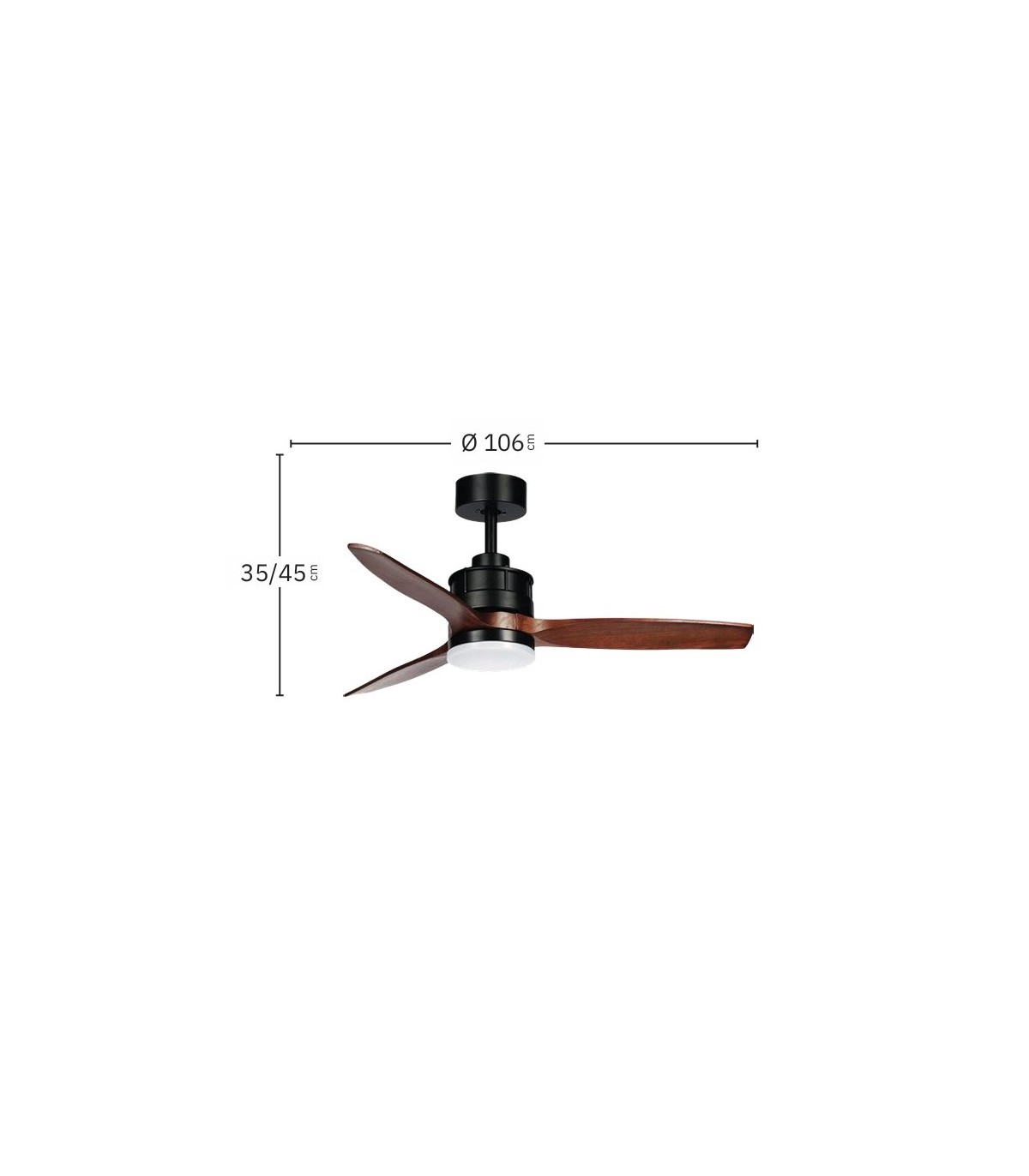 Ventilador de Techo BARRAX Negro DC 18W 2250Lm 3 Aspas Roble CCT